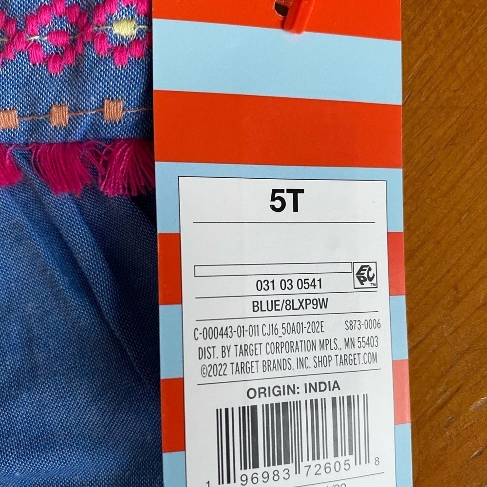 Cat & Jack Embroidered Chambray Ruffle Tank Top, 5T, NWT - Picture 3 of 10